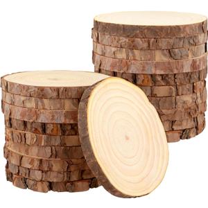 MUKCHAP 20 PCS 6.3-7 Inch Natural Pine Wood Slices, 0.6 Inch Thick Unfinished Wood Rounds Discs for Ornaments, Wedding Decoration, DIY Craft