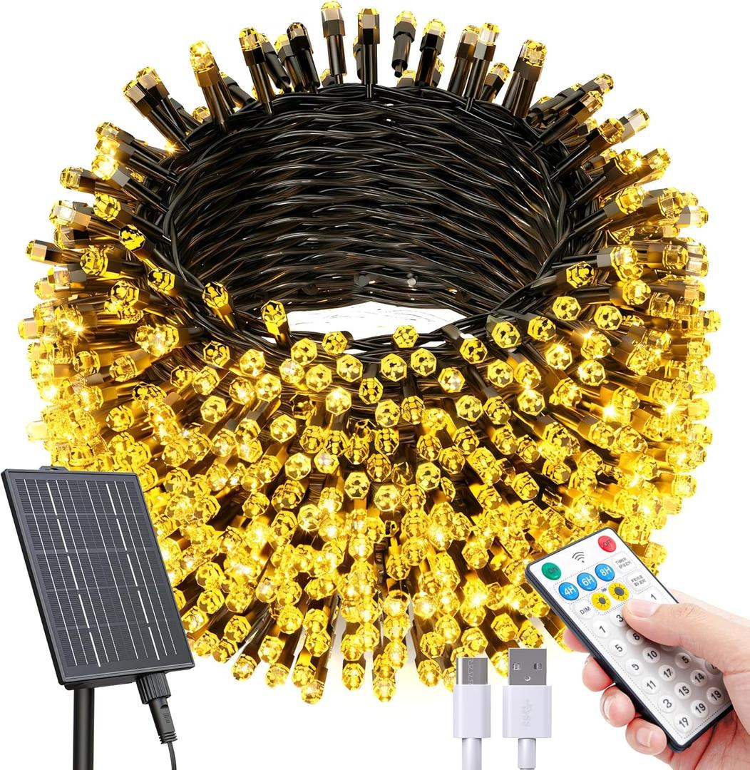 SOLARBABY Solar Christmas Lights Outdoor,142Ft 400 LED Warm White Solar String Lights Outdoor with Remote,19 Modes Waterproof Christmas String Light for Garden Patio Xmas Tree Christmas Decoration