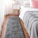 Ophanie Runner Rug for Hallway, 2x5 Upgrade Non-Slip Fluffy Soft Bedside Rugs, Bedroom Living Room Grey Shaggy Gray Carpet for Kids Girls Boys Dorm Nursery Home Decor Aesthetic