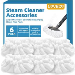 LOVECO 6 Pack Large Bonnets (Rectangle) Steam Mop Pads Compatible with Dupray Steam Cleaner & awasky Steam Cleaner, etc, Reusable Washable Universal Steam Cleaner Accessories for Multi-Surface