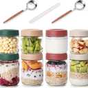4pcs 10oz & 4pcs 16oz Overnight Oats Containers with 2pcs Spoon - 8 Pack Glass Storage Jars with Airtight Lids Wide Mouth Mason Food Jars for Meal Prep Salad Chia Puddirg Snacks Yogurt Sugar Spice
