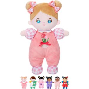 OUOZZZ Soft Baby Doll 10" Tulip Pink - First Birthday Toys for 1 Year Old Girl, Ideal 1 Year Old Girl Gifts & Baby Girl Gifts, Snuggle Buddy for Infants