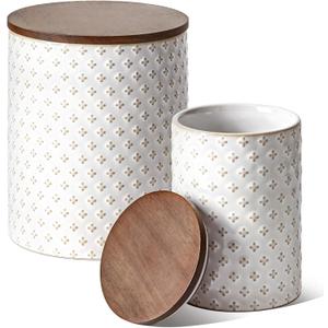 LE TAUCI Ceramic Kitchen Canister Set with Airtight Lids, Food Storage Containers for Flour, Sugar, Coffee - Large Embossed Jars for Pantry Storage & Countertop Decor - Set of 2 (78/25 oz), Clover