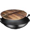 14 Inch Blue Enameled Cast Iron Wok/Pot - Bruntmor Nonstick Skillet Pan with Large Loop Handles for Versatile Cooking - Oven Safe & Electric Stovetop Compatible - Indoor and Outdoor Culinary Essential (Black With Lid)