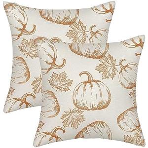 Fall Pillow Covers 18x18 Burnt Orange Pumpkin Decor Throw Pillows Case for Couch Maple Leaves Autumn Harvest Indoor Outdoor Decorative Cushion Cases for Sofa Bed Decorations Set of 2