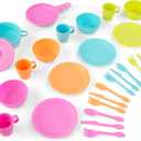 KidKraft 27-Piece Bright Cookware Set, Plastic Dishes and Utensils for Play Kitchens