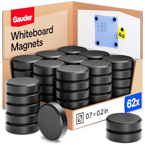 GAUDER Magnets for Whiteboard, Fridge & Bulletin Board - Strong Round Magnetic Discs - Black Magnets for Crafts (62 Pieces - 0.7" x 0.2")