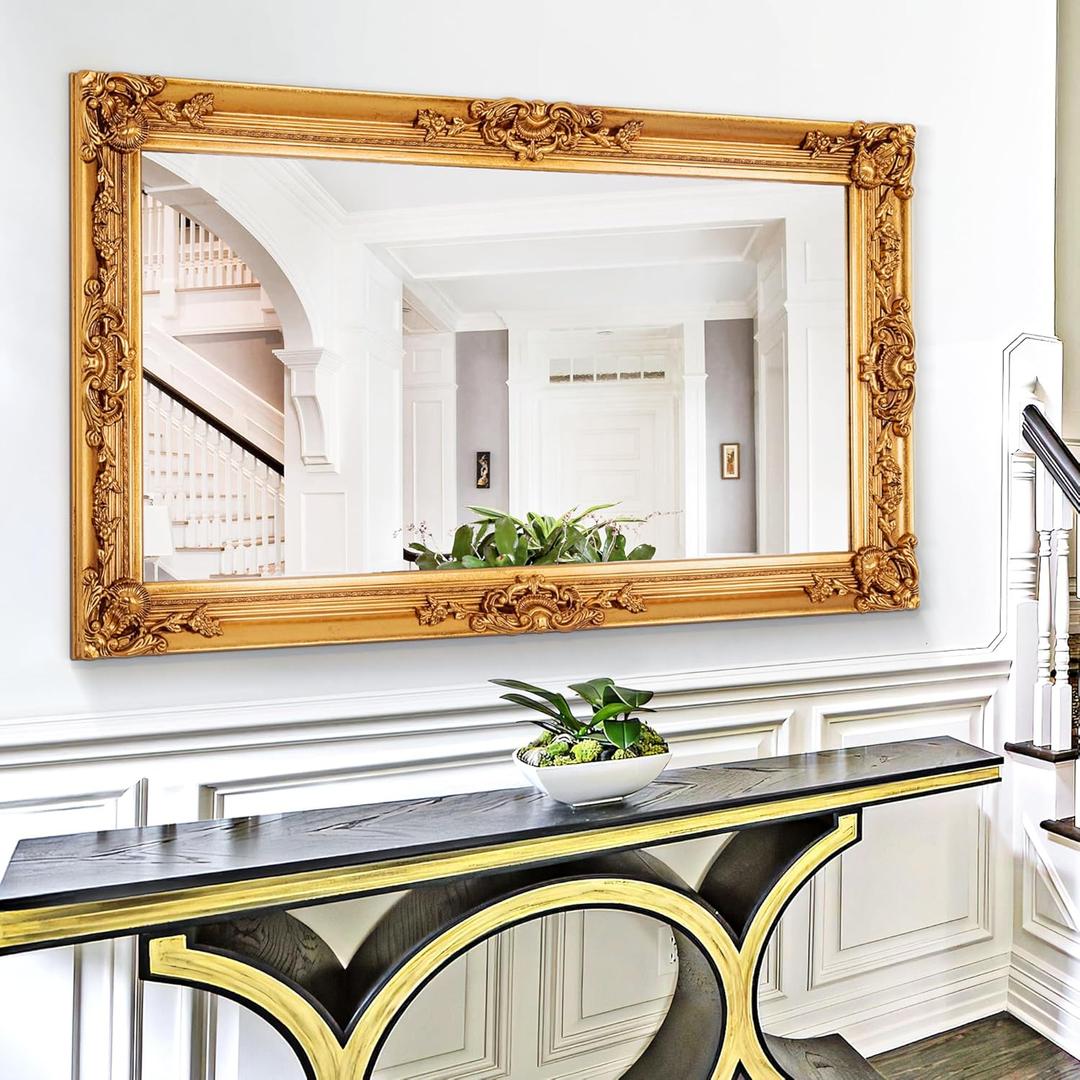 Chende Large Baroque Vintage Wall Mirror, 54.3" x 30.7", Gold Frame, Decorative for Living Room, Bathroom, Entrance