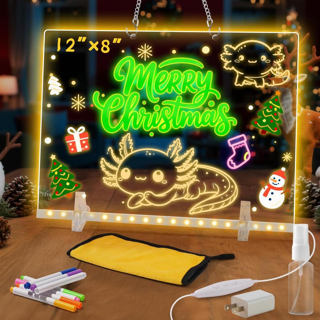 Lumiboard Led Drawing Board with 7 Colors,12"X8" Acrylic Dry Erase Board with Light, Include Adapter, Hanging Chain, Led Drawing Board for Kids with Stand,Birthday and Christmas Gifts for Kids (Colorful-Small 2)