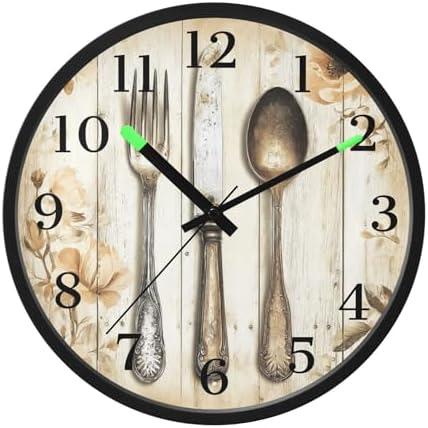 zylymx Vintage Fork Knife Night Light Wall Clock Light Up Luminous Non-Ticking Silent Battery Operated Clocks 12 Inch for Kitchen Home