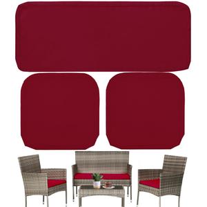 3 Pack Outdoor Cushion Covers Replacement, Waterproof Patio Seat Cushion Cover Fit for 4-Seater Wicker Rattan Conversation Set Loveseat Chair Couch Furniture, Cover Only, 38x19x2,19x19x2, Dark Red