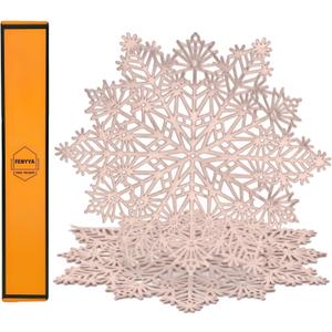 Placemats Set of 4, Rose Gold Snowflake Place Mats, Vinyl Heat Resistant Non-Slip Washable Dining Table Mats for Holiday Party Home Wedding Dining, 15 inch
