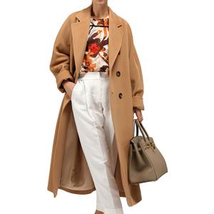 Himosyber Women Wool Blend Pea Coat Camel Notched Collar Double Breasted Outerwear Jacket (X-Large)