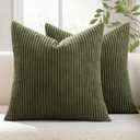 MIULEE Pack of 2 Pillow Covers Soft Soild Decorative Square Throw Pillow Covers Set Cushion Cases Pillowcases for Sofa Bedroom Car 18 x 18 Inch 45 x 45 Cm Olive Green