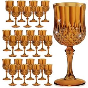 HTTBEIZI 24PCS 7OZ Amber Plastic Glasses, Drinking Champagne Glasses Flutes Crystal Vintage Water Unbreakable Goblets for Wedding, Parties