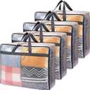Fixwal 4 Pack 75L Extra Large XL Clear Storage Bags With Zipper for Blankets, Quilts, Clothes, Comforter, Bedding and Pillows (Grey)