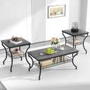 VECELO 3 Pieces Living Room Table Sets, Coffee and End Tables with Open Storage Shelves for Apartment, Home Office, Small Space, Easy Assembly, Dark Grey