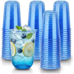 50pcs 500ml/16oz Disposable Stemless Glasses,PET Disposable Drinking Cups,Cold Party Clear Plastic Wine Glasses for Parties Birthday,Wedding,Meeting,Christmas Party Supplies. (Blue)