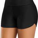 ALove Swim Shorts Womens Stretchy Sporty Bathing Suit Bottoms Side V Slit Boyshorts Swimsuit Board Shorts (Medium, Solid Black)