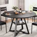 Jocoevel Black Round Dining Table, Dining Table for 4, Kitchen Table, Round Dining Table for 4, Circle Table, Space Saving Small Farmhouse Dinner Table for Kitchen & Dining Room, 47In (Pedestal Base)