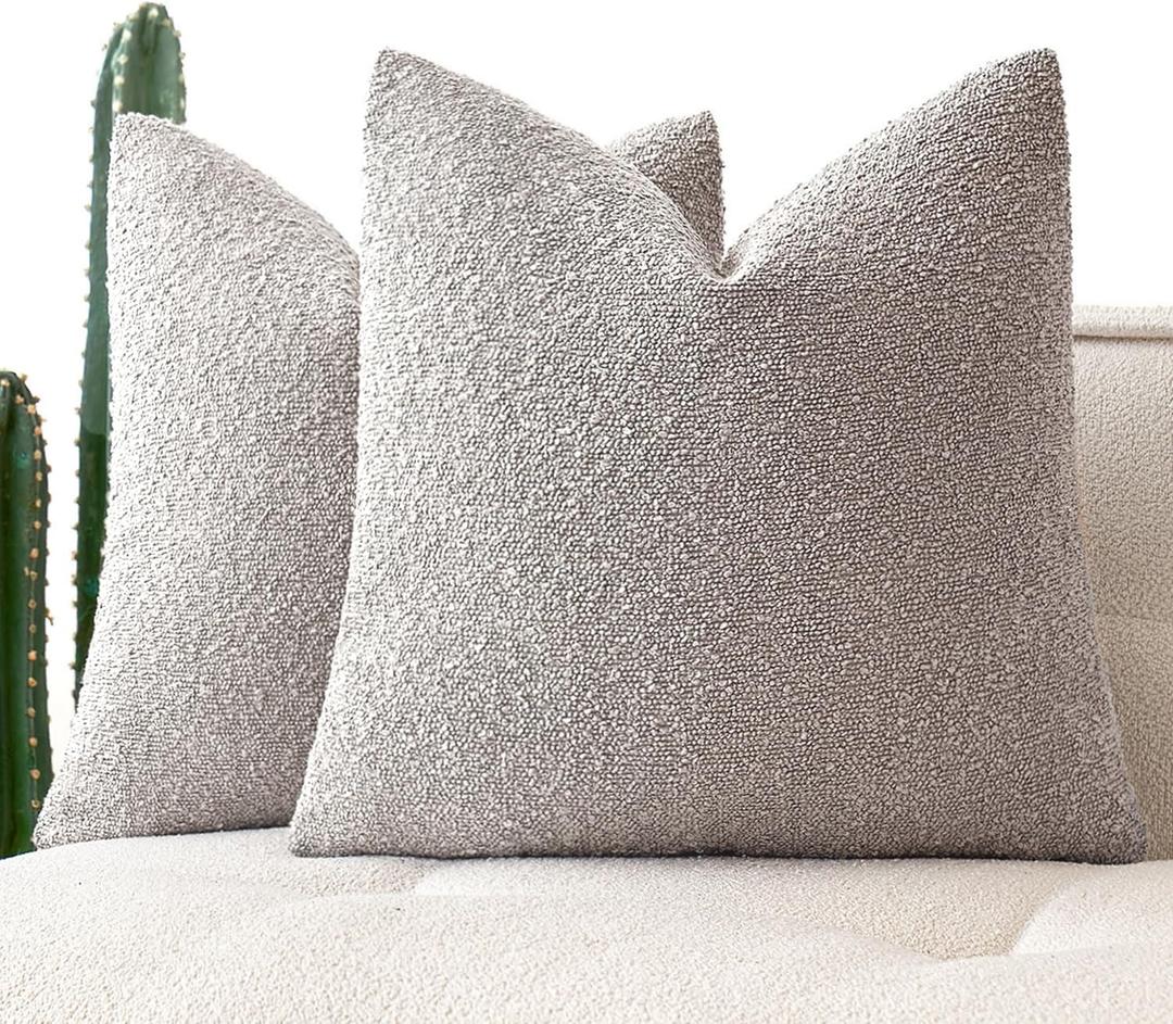MIULEE 20x20 Inch Decorative Pillow Covers for Couch Bed Set of 2 Textured Boucle Neutral Throw Pillows Cloud Grey Accent Solid Cushion Pillowcase Cozy Soft Sofa Livingroom Home Decor