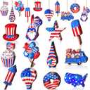 Karenhi 36 Pcs 4th of July Patriotic Ornaments for Tree Wooden Memorial Day Decorations Red White Blue Hanging Ornament America Star Gnome Wood Cutout Independence Day Decor for Home Tree(Stylish)