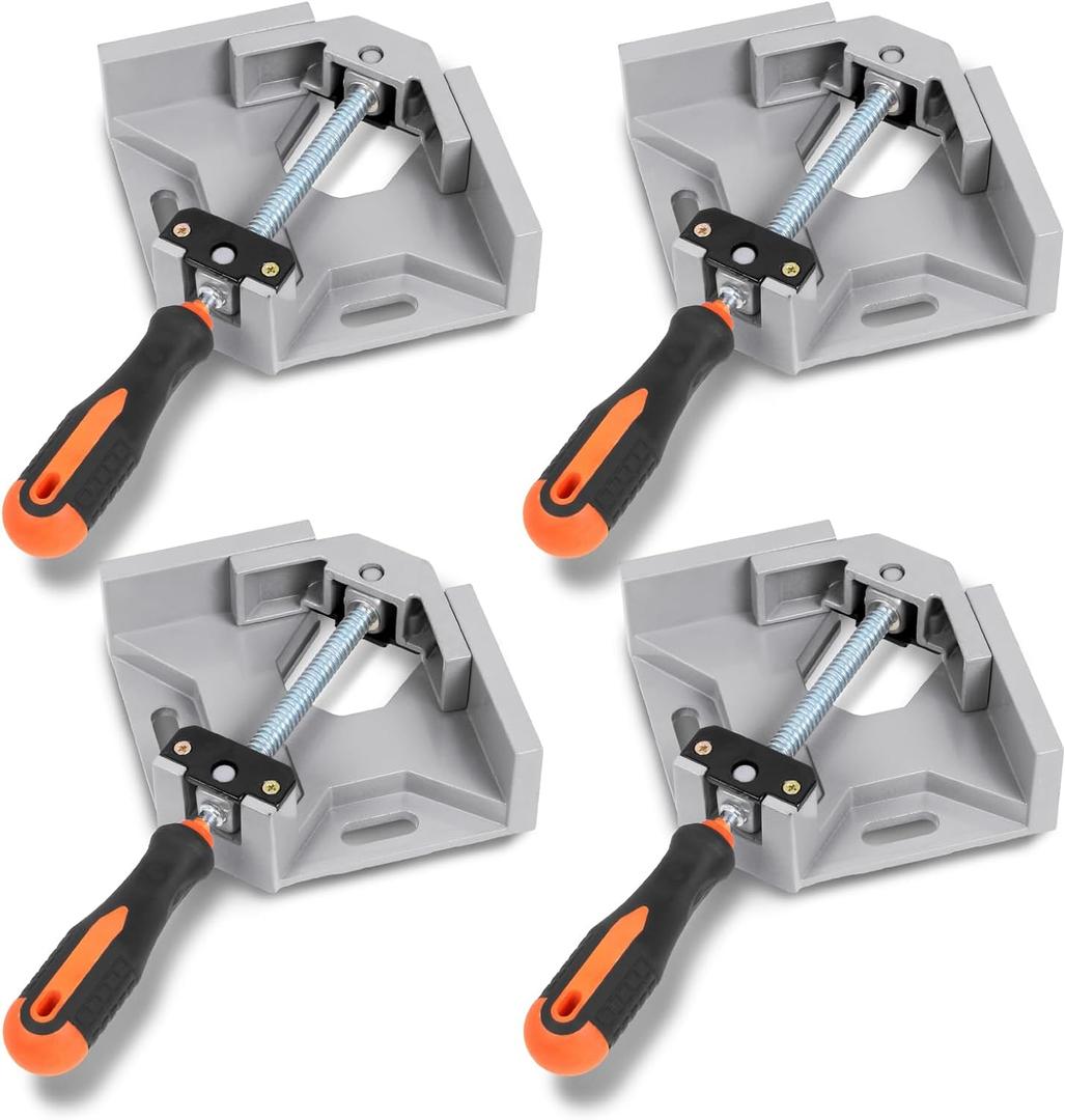 Corner Clamp 4pcs 90 Degree Right Angle Clamp with Adjustable Aluminum Alloy Swing Jaw, Single Handle Clamps for Woodworking, Photo Framing, Gifts for Men Dad (Grey)