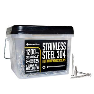 #10x2-1/2 Stainless Steel Deck Screws, 304 Grade, 1200 PCS, T25 Star Drive Bit, Ideal for Outdoor Wood Projects, Fences, Benches, Picnic Tables, and Decks, Bulk Box