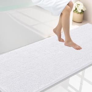 Smiry Luxury Chenille Bathroom Rugs 70x24, Extra Soft and Absorbent Shaggy Bath Mat, Machine Washable, Non-Slip Plush Carpet Runner for Tub, Shower, and Floor, Home Decor Accessories, White