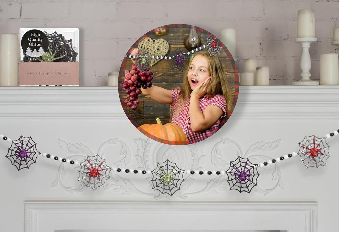 6 Feet Designer Original Halloween Spider on Web Garland with Beads Hanging for Fireplace/Tree/Door/Window/Wall/Bedroom, Indoor/Outdoor use Halloween Party Decorations