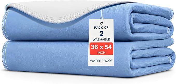2 Pack 36" x 54" Super Large Waterproof Incontinence Bed Pads - Quick Drying Washable and Reusable Underpads for Kid, Adult, Elderly, Dog and Pet, Pee Mattress Protective Pad for Bed Couch Sofa Floor