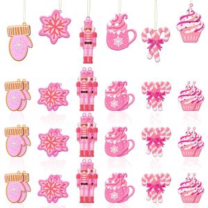 Zhanmai 24 Pcs Christmas Pink Ornaments Christmas Tree Hot Pink Decorations Cute Xmas Hanging Ornaments Traditional Xmas Tree Party Decors