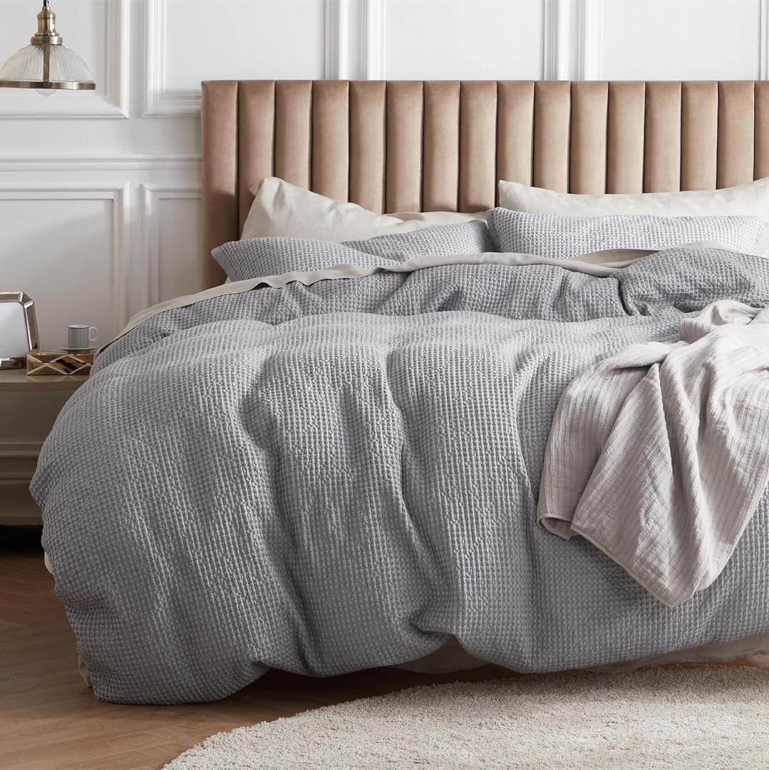 Bedsure Cotton Duvet Cover Queen - 100% Cotton Waffle Weave Grey Duvet Cover Queen Size, GentleSoft and Breathable Bedding Set for All Season, 3 Pieces, 90"x90" Bedsure Cotton Duvet Cover Queen - 100% Cotton Waffle Weave Grey Duvet Cover Queen Size, GentleSoft and Breathable Bedding Set for All Season, 3 Pieces, 90"x90"