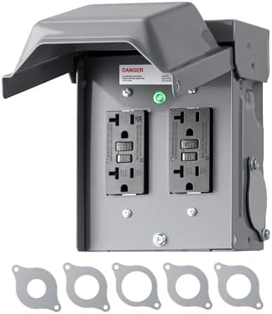 DEWENWILS Outdoor Electrical Outlet Box, Dual 20 AMP WRTR GFCI Receptacles with Rainproof 3R Enclosure, Waterproof GFCI Outlet Box with Cover for Garden, Outdoor Lights, ETL Listed