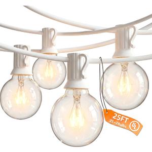 25FT G40 Outdoor String Lights with 27 Globe Clear Bulbs(2 Spare) Patio String Lights Outdoor Waterproof for Party Wedding Garden Commercial Decoration, 5 Watt Bulbs E12 Base- White Wire