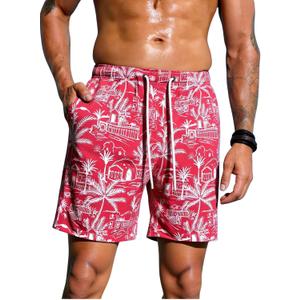 Verdusa Men's Leopard Swim Trunks Drawstring Waist Swimwear Summer Beach Shorts with Pockets (XL)