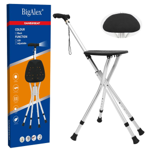 BigAlex Walking Cane with Seat Lightweight Cane Seat with Soft Handle for Seniors Adjustable Folding Cane Chair for Women with 4 Non-Slip Legs and Comfortable Handle