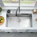 33 Inch Undermount Waterfall Kitchen Sink-Bokaiya 33x19 Stainless Steel Undermount Workstation Sink 16 Guage Multifunction Single Bowl Kitchen Sinks with Faucet, 33"D x 19"W x 10"H