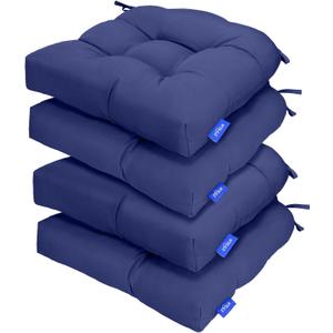 Outdoor Tufted Wicker Cushions Seat Cushions for Patio Furniture Set of 4, 19x19 Outdoor Chair Cushions Weather Resistant Patio Cushions with Ties for Wicker Chair (Deep Blue, 4 Pack)