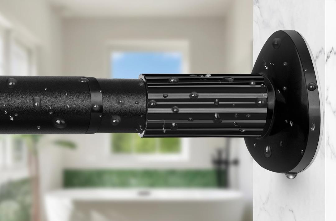 Tension Curtain Rod 51-86 Inch, Curtain Rod No Drilling for Window or Bathroom Closet, Outdoor Curtain Rods for Patio Tension Rod, Easy to Install, Never Rust, Rod Diameter 1.26 Inches - Black