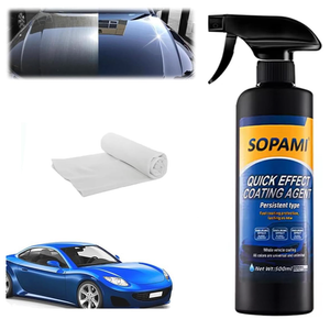 Sopami Car Coating Spray, 17.6 oz Quick Effect Coating Agent, Oil Film Emulsion Glass Cleaner, Polish Spray Waterless Wash Wax, Spray Wax Polish for Car Scratches(1PC+Sponge+Cloth)