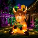 Shappy 6 ft Huge Mardi Gras Inflatable Outdoor Decoration Mardi Gras Blow up Highland Cow Decor with LED Lights Highland Cow Inflatable Decor Carnival Yard Decoration for Lawn Party Supply