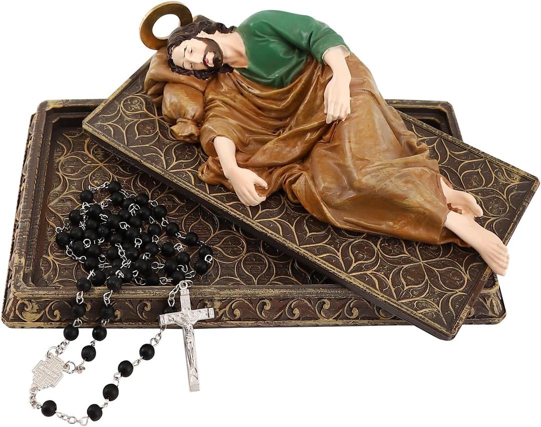 TALPGOD Sleeping St Joseph Statue 8.5 Inch,Catholic Statue Figure with Case and Rosary for Home Decor,San Jose Dormido Estatuas for Religious Gift