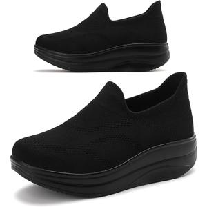 RUIDENG Walking Shoes for Women Nurse Slip Resistant Work Running Sneakers Loafers Platform Sneakers Comfortable Weight Light (6, All Black 24105)