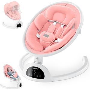 BabyBond Baby Swings for Infants, Bluetooth Infant Swing with Music Speaker, 3 Seat Positions, 5 Point Harness Belt, 5 Speeds and Remote Control - Portable Baby Swing for Indoor and Outdoor , Pink 