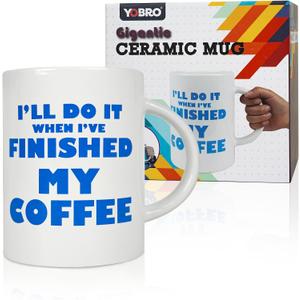 YOBRO White Elephant Gifts for Adults, Funny Gag Gifts for Coworkers, 67 oz Extra Large Ceramic Coffee Mug, Giant Funny Novelty Cup, Oversized Mug for Coffee Lovers, Blue