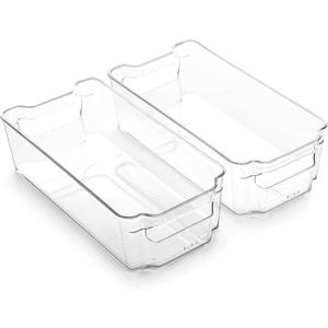 BINO | Stackable Storage Bins, Medium - 2 Pack THE STACKER COLLECTION Clear Plastic Built-In Handles BPA-Free Containers for Organizing Kitchen Pantry Multi-Use Organizer Bins