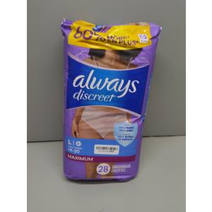 Always Discreet, Incontinence & Postpartum Underwear for Women, Maximum, Large, 28 Count