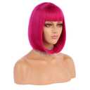 ENilecor Short Bob Hair Wigs 12" Straight with Flat Bangs Synthetic Colorful Cosplay Daily Party Wig for Women Natural As Real Hair+ Free Wig Cap(Rose Hot Pink)
