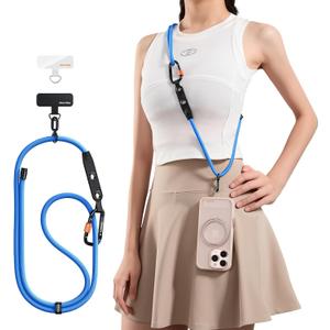 TORRAS Phone Lanyard with Hanging Loops, Durable Carabiner, Adjustable Anti Theft Phone Strap Crossbody, Skin-Friendly, 2 Tabs, Universal Cell Phone Neck Lanyard for Daily & Outdoor Activities, Blue